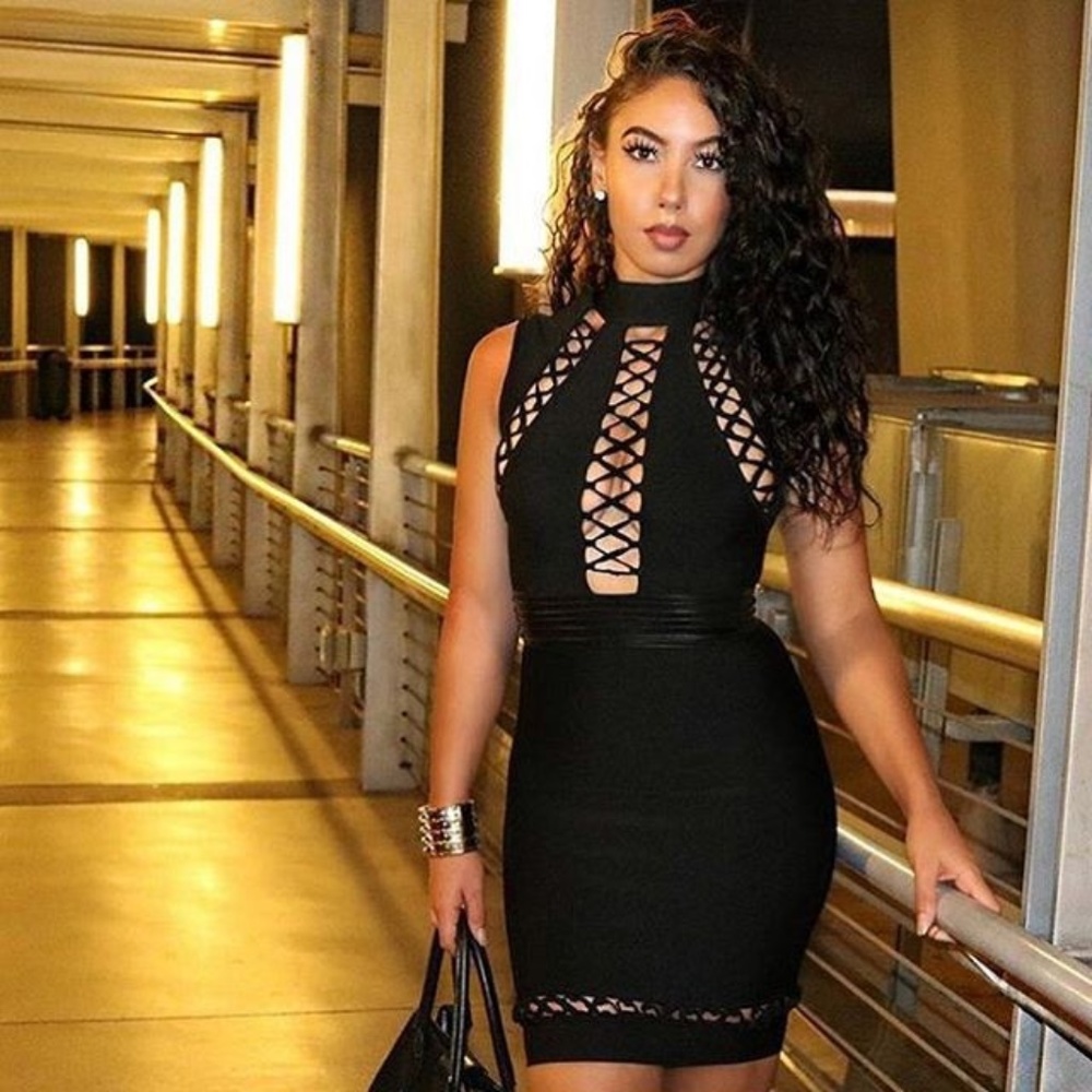 Sleeveless Mini Cut Out Leather band bandage dress